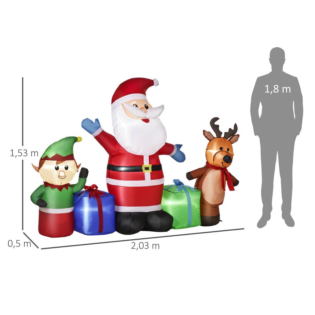 Decoração Insuflável de Natal Pai Natal com Rena e Duende Decoração de Natal com 6 Luzes LED e Insuflador para Jardim Pátio 203x50x153 cm Multicor — foto 3