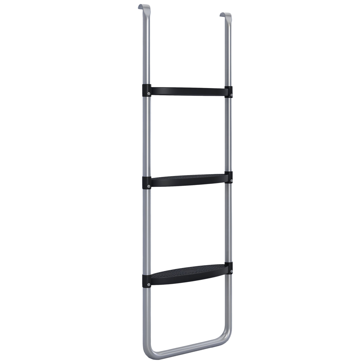 Escada para Trampolim de Aço Escada para Trampolim de 3 ou 2 Degraus com Degraus Largos e 2 Ganchos Capacidade 120 kg 110x32 cm Prata — foto 1