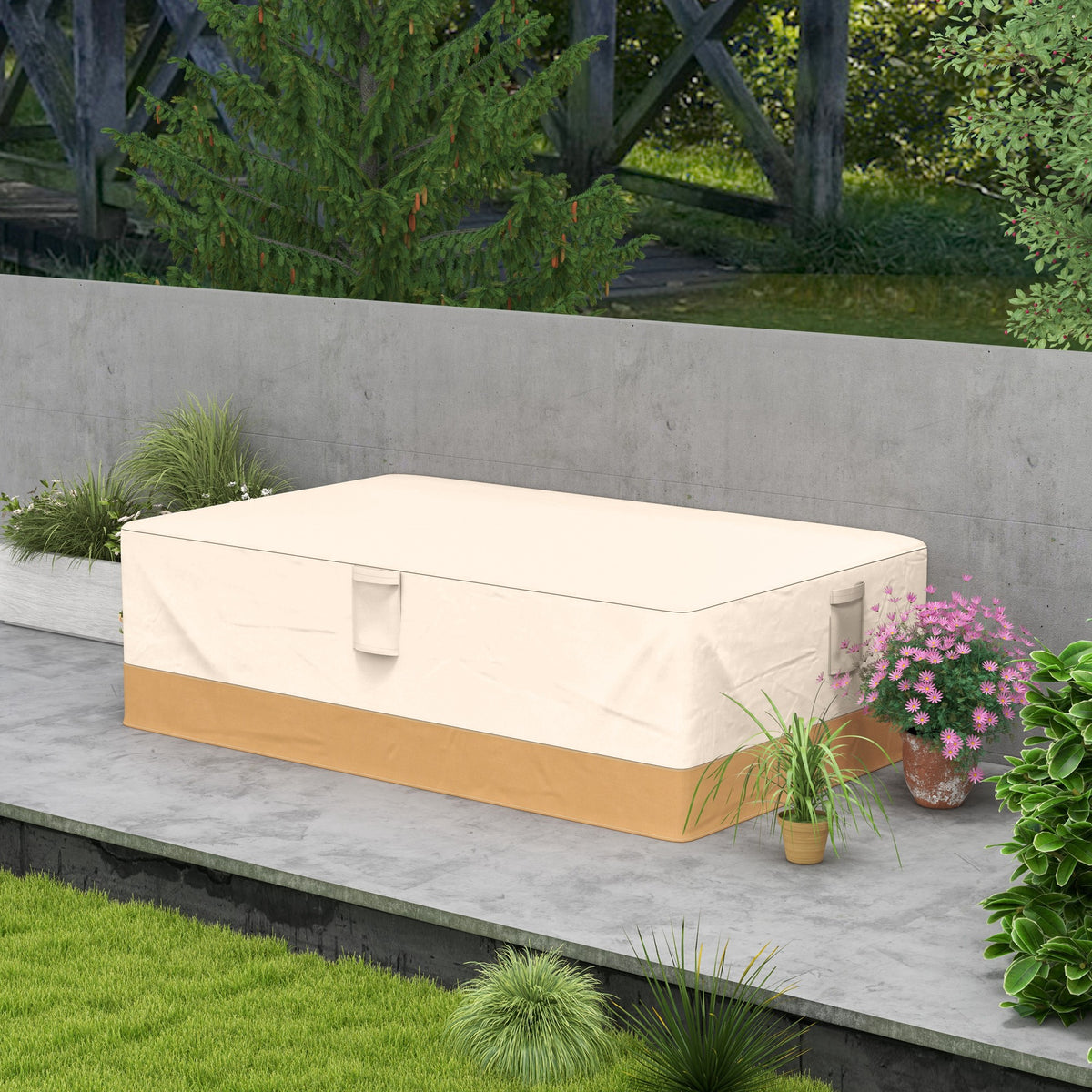 Capa Protetora para Móveis de Jardim 270x200x78cm Tecido Oxford 600D Impermeável Cobertura para Sofás Mesas Exterior com 4 Ventilações 5 Alças Cordão de Tração Bege — foto 2