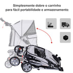 Carrinho para Cães Dobrável, Carrinho para Cães Pequenos com Cesta de Armazenamento, Janelas de Malha, Suportes para Copos, Rodas de EVA, Almofada Lavável, Travões, Carga 10 kg, 75x45x97 cm, Cinzento — foto 4