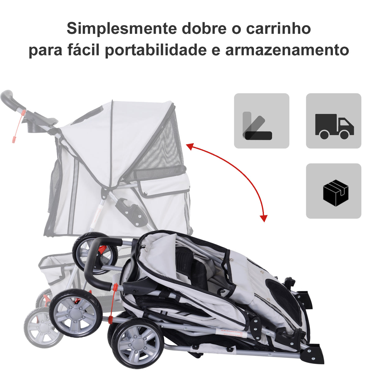 Carrinho para Cães Dobrável, Carrinho para Cães Pequenos com Cesta de Armazenamento, Janelas de Malha, Suportes para Copos, Rodas de EVA, Almofada Lavável, Travões, Carga 10 kg, 75x45x97 cm, Cinzento — foto 4