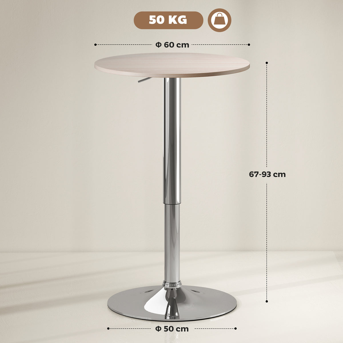 Mesa de Bar com Altura Ajustável Giratória 360° com Base Redonda Mesa Alta Moderna para Cozinha Sala de Jantar Ø60x67-93 cm Madeira — foto 3