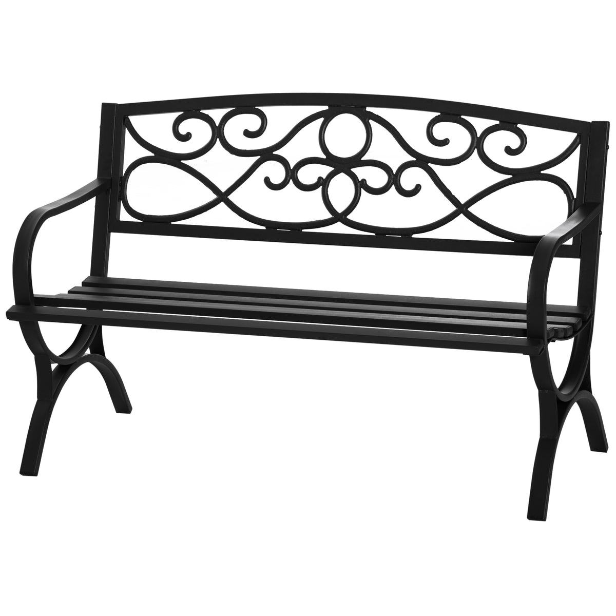 Banco de Jardim de 2 Lugares com Encosto e Apoio para os Braços Vintage para Terraço Varanda Pátio Exterior Carga 280kg Ferro Fundido 128x58,5x85cm Preto — foto 1
