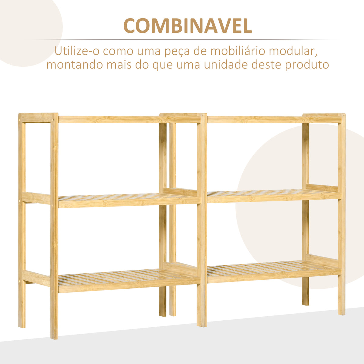 Estante de Bambu de 3 Níveis Móvel Organizador Multifuncional para Casa de Banho Cozinha Sala de Estar 62x33x80cm Natural — foto 5