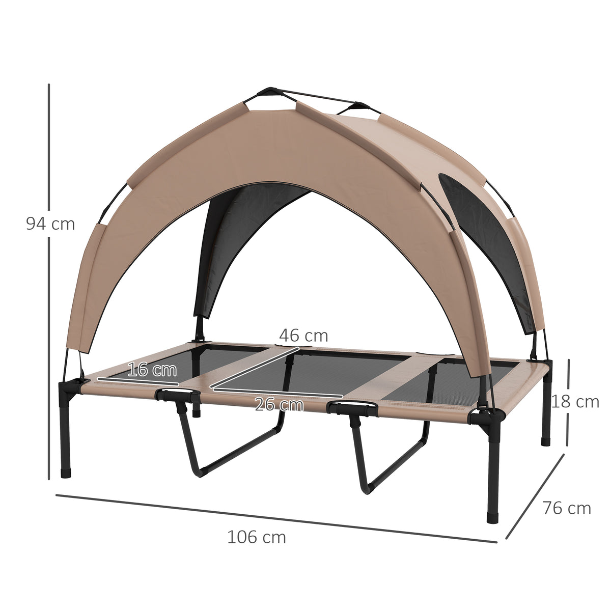 Cama para Cães Elevada com Toldo Cama para Cães Médios com Estrutura de Aço e Bolsa de Transporte para Interior e Exterior 106x76x94 cm Marrom Claro — foto 3