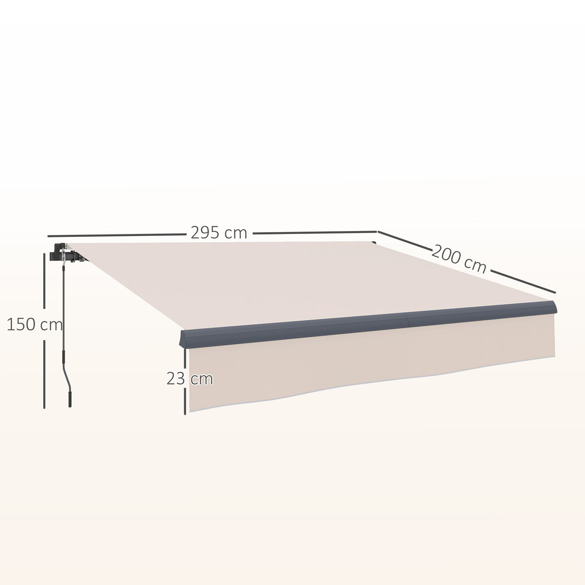 Toldo Retrátil Manual para Jardim Toldo Exterior Ajustável com Manivela Proteção UV Estrutura de Metal e Alumínio 295x200 cm Creme — foto 3