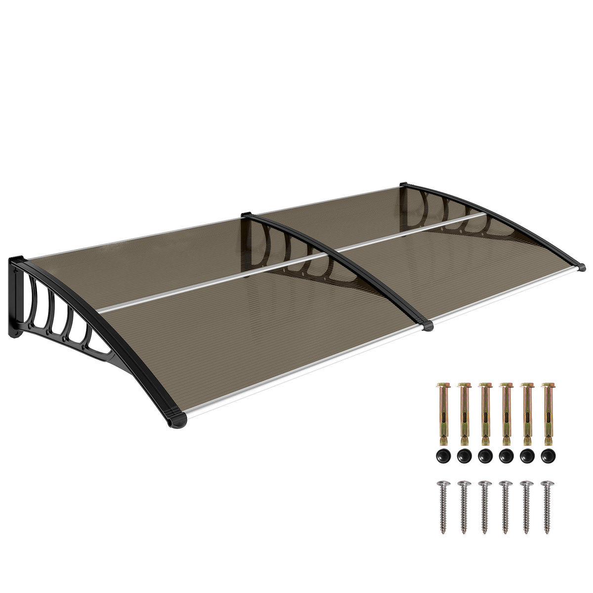 Marquise de Proteção 200x96 cm Marquise Exterior para Portas e Janelas contra o Sol e Chuva com Suporte de PP Policarbonato Marrom — foto 1