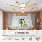 Ventoinha de Teto Motor DC Ø132x18 cm com Controle Remoto 3 Lâminas Reversíveis 6 Velocidades e Temporizador Silencioso para Dormitórios Sala de Jantar Branco e Natural — foto 4
