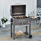 Barbecue a Carvão com Rodas Prateleira Lateral e Termômetro Barbecue a Carvão para Jardim Campismo Exterior 115x56x108cm Cinza — foto 2