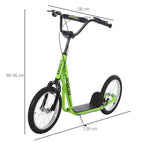 Trotinete para Crianças acima de 5 Anos e Adolescentes com Guiador Ajustável em Altura 2 Pneus de Borracha Insufláveis com Travagem Dupla e Rodas 16" Carga 100 kg 139x58x90-96 cm Verde — foto 3