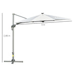 Chapéu de Sol Excêntrico Φ300x248cm com Proteção UV 50+ Giratório 360º com Manivela Luzes LED Painel Solar e Teto Reclinável Branco — foto 3