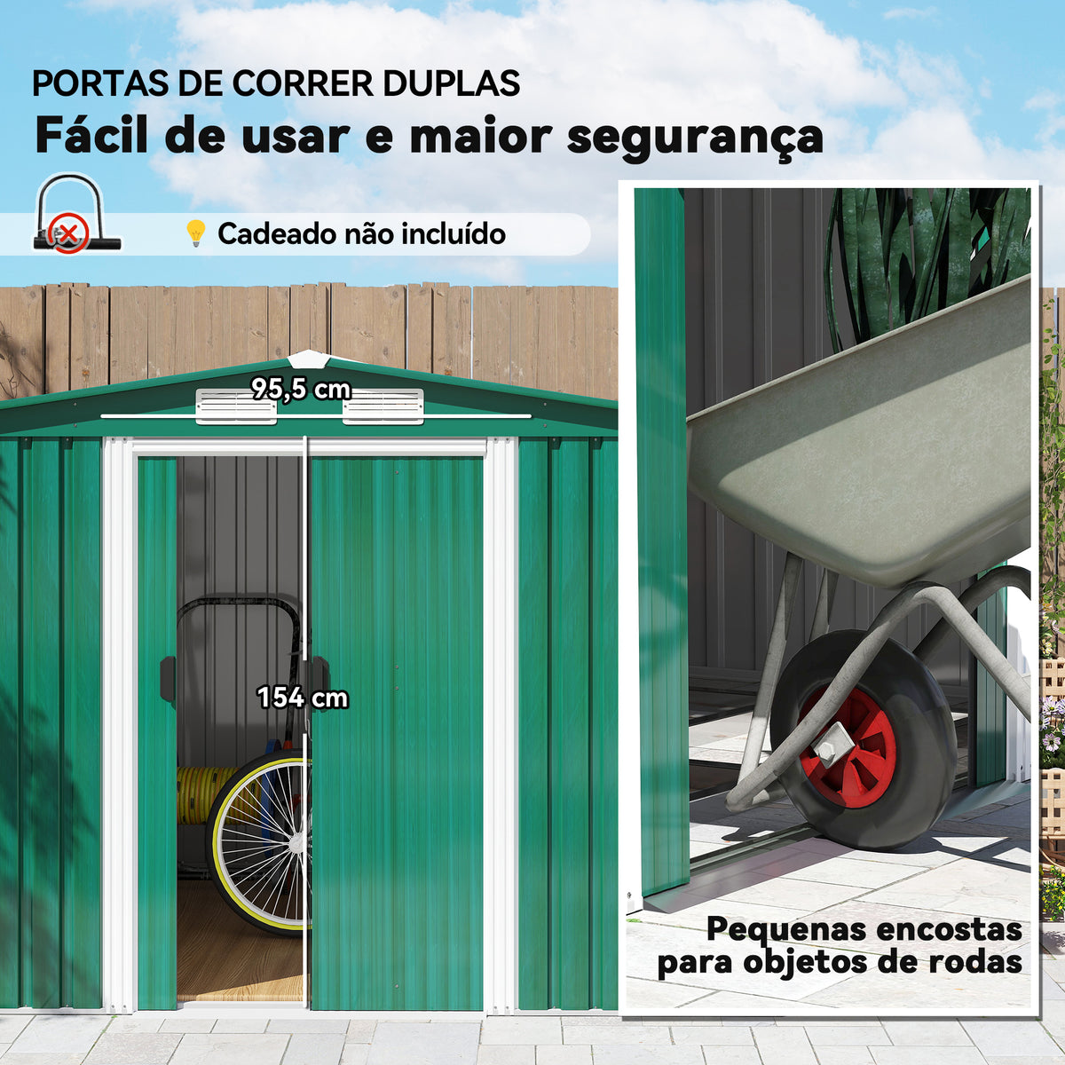 Abrigo de Jardim 258x206x178cm 5,3m² Abrigo de Aço Galvanizado com Portas de Correr e Ventilações para Armazenamento de Ferramentas Jardinagem Verde — foto 5
