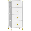 Cómoda para Dormitório Cómoda de Tecido com 4 Gavetas Dobráveis com Frentes de Couro PU e Estrutura de Aço Cómoda para Dormitório 46x30x98 cm Branco — foto 1