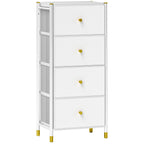 Cómoda para Dormitório Cómoda de Tecido com 4 Gavetas Dobráveis com Frentes de Couro PU e Estrutura de Aço Cómoda para Dormitório 46x30x98 cm Branco — foto 1