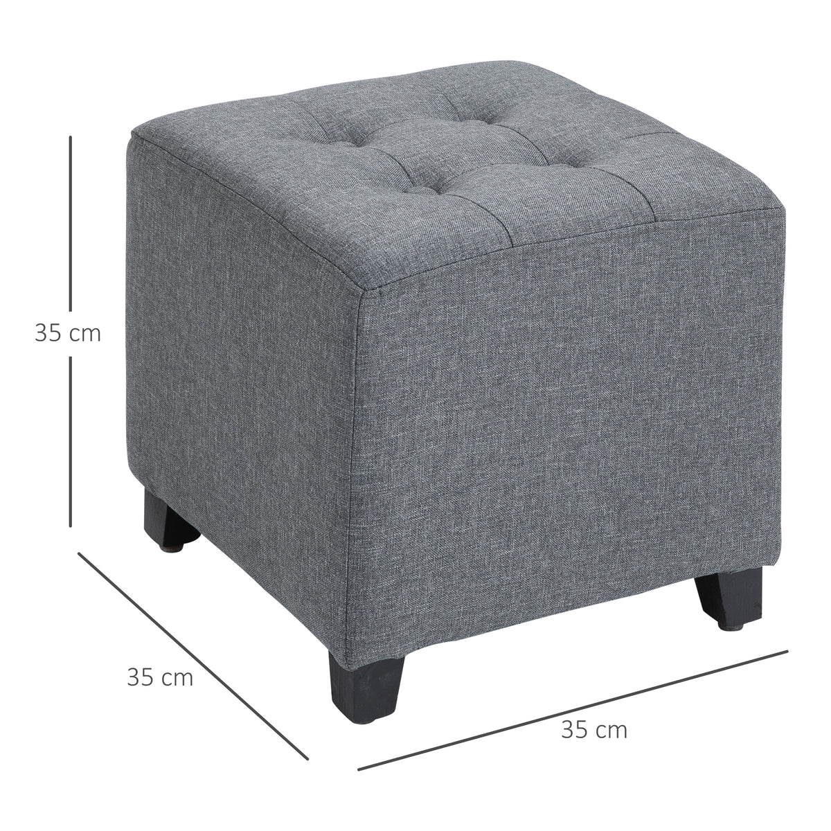 Banco Otomano Baixo Acolchoado Apoio para os pés com Pernas de Madeira Maciça 35x35x35 cm Cinza — foto 3