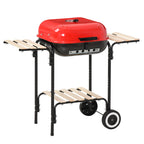 Barbecue a Carvão com Prateleiras de Madeira e Rodas Barbecue e Carvão para Campismo Pátio 98x49x81 cm Preto e Vermelho — foto 1