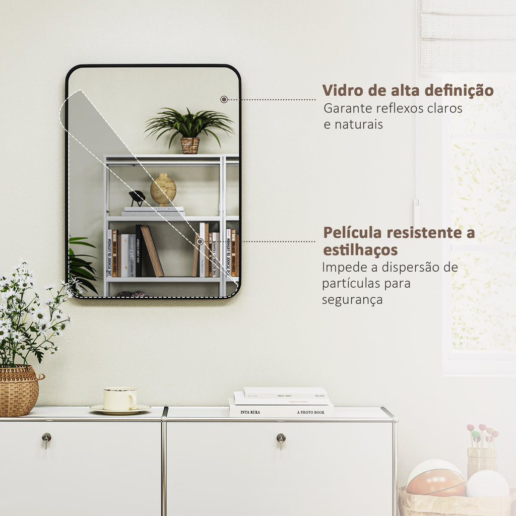 Espelho Casa de Banho 60x80 cm Espelho Retangular Espelho de Parede com Estrutura de Metal Vertical e Horizontal para Entrada Sala de Estar Preto — foto 6