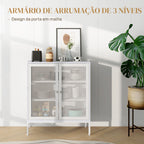 Aparador de 3 Níveis Móvel Auxiliar com Portas de Malha e Prateleira Ajustável Aparador de Cozinha Moderno para Sala 80x37x92 cm Branco — foto 4