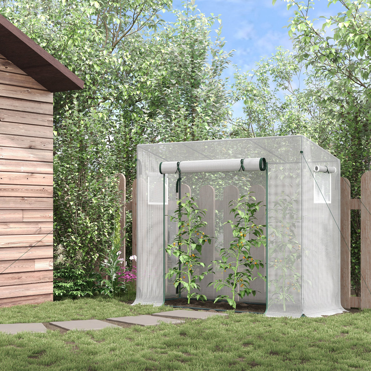 Estufa de Jardim Pequena Estufa de Exterior com Janelas e Estrutura de Aço Estufa para Cultivar Tomates Plantas Flores 200x76x168 cm Branco — foto 2