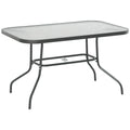 Mesa retangular de metal para jardim Bordas curvas com orifício para guarda-sol Capacidade 70kg Vidro temperado 120x80x70 cm Cinza carvão — foto 1
