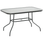 Mesa retangular de metal para jardim Bordas curvas com orifício para guarda-sol Capacidade 70kg Vidro temperado 120x80x70 cm Cinza carvão — foto 1