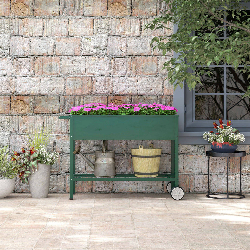 Horta Vertical Elevada de Metal Horta Vertical com Rodas Alça Lateral e Prateleira Inferior para Cultivo de Plantas Flores 109x44x80 cm Verde — foto 8
