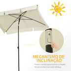 Chapéu de Sol Retangular de Jardim 198x130x240cm Chapéu de Sol de Alumínio com Função de Inclinação para Terraço Pátio Exterior Creme — foto 4