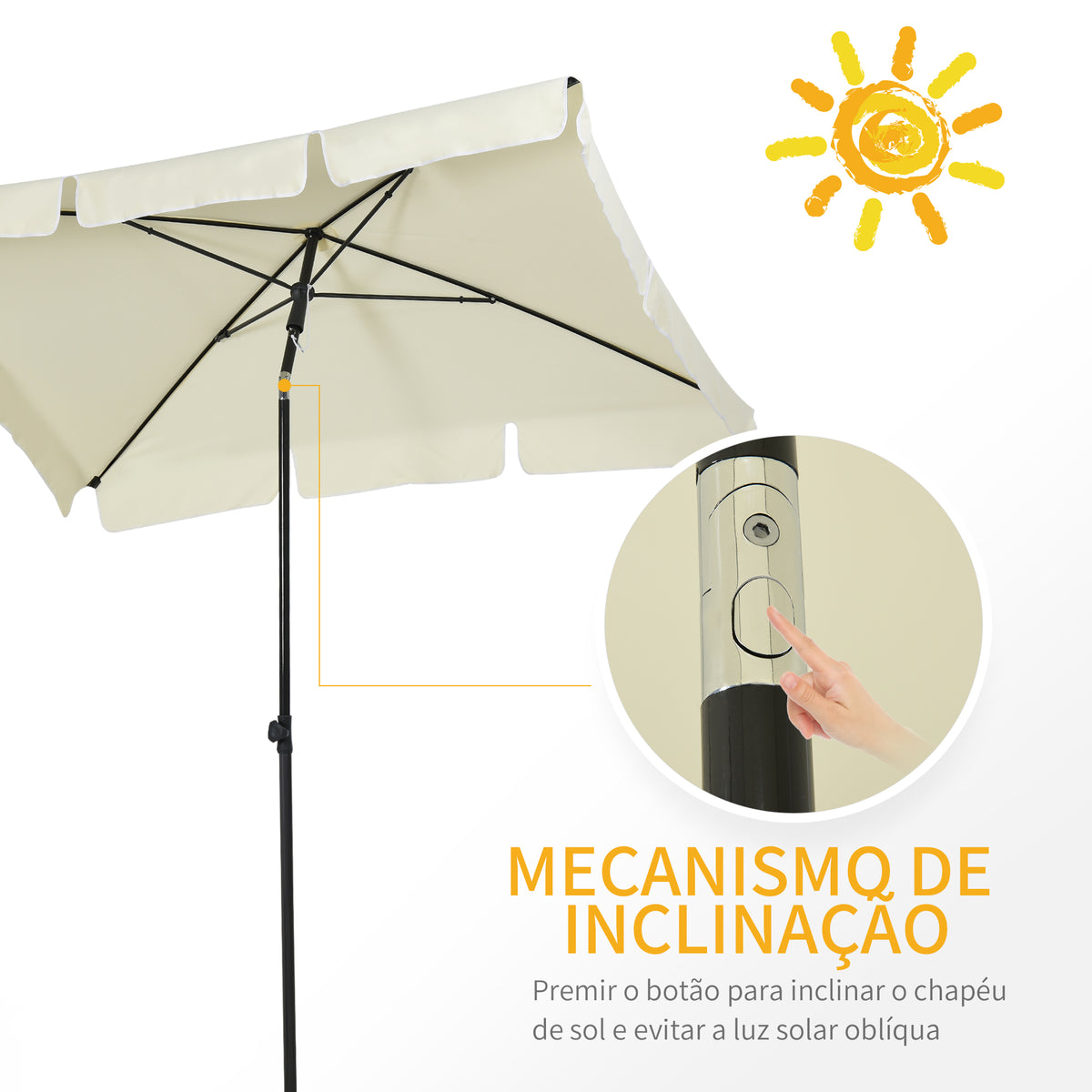 Chapéu de Sol Retangular de Jardim 198x130x240cm Chapéu de Sol de Alumínio com Função de Inclinação para Terraço Pátio Exterior Creme — foto 4