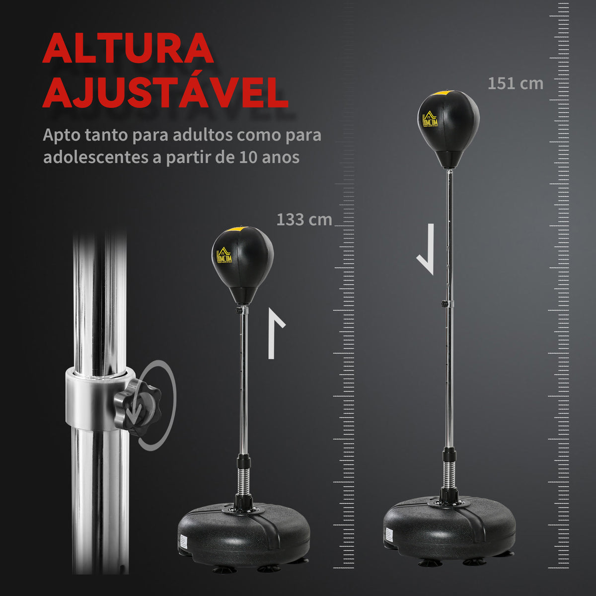 Saco de Boxe de Pé com Altura Ajustável de 4 Níveis Punching Ball com Base Preenchida Luvas e Inflador para Adultos e Adolescentes Ø45x133-151 cm Preto — foto 4