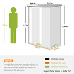 Abrigo de Jardim 1,07m² 142x84x189cm Abrigo de Jardim de Aço Galvanizado com Porta Fechadura e Orifícios de Drenagem para Armazenamento de Ferramentas Cinza — foto 2
