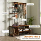 Móvel Cabide de Entrada com Sapateira Móvel de Entrada 4 em 1 com Banco Sapateira Prateleiras Ganchos Compartimento e Sistema Anti-Tombo para Corredor Dormitório 120x35x180 cm Marrom Escuro — foto 4
