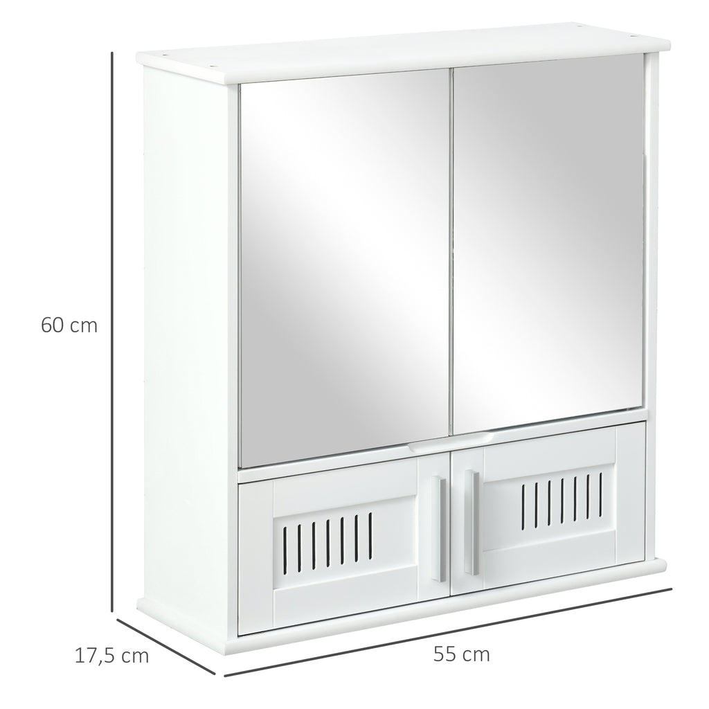 Armário de Casa de Banho com Espelho de Parede com 4 Portas Armário Suspenso com Grande Armazenamento com Prateleira Interior Estilo Moderno 55x17,5x60cm Branco — foto 3