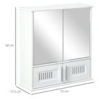 Armário de Casa de Banho com Espelho de Parede com 4 Portas Armário Suspenso com Grande Armazenamento com Prateleira Interior Estilo Moderno 55x17,5x60cm Branco — foto 3
