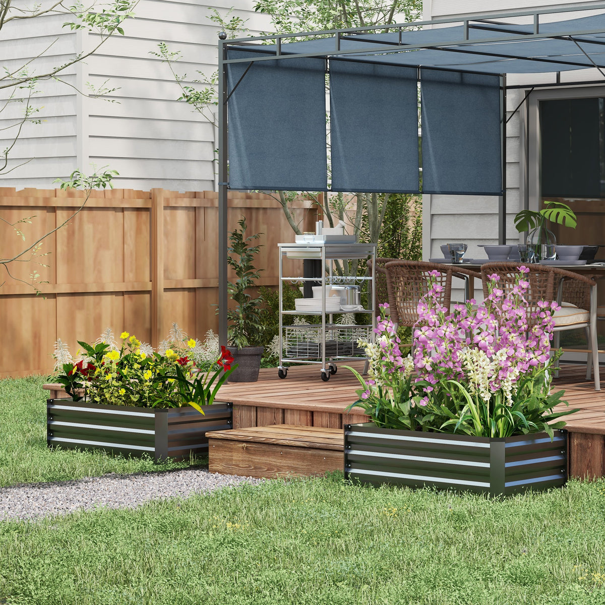 Conjunto de 2 Caixas de Plantio de Exterior em Aço Caixas de Cultivo Retangulares de Plantas e Flores para Pátio e Jardim 100x60x30 cm Cinza Escuro — foto 2