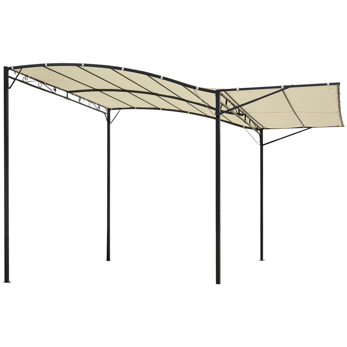 Pérgola de Jardim 3x2,5m Pérgola Montada na Parede com Teto Retrátil 10 Orifícios de Drenagem Estrutura de Aço e Poliéster 180 g/m² para Pátio Terraço Exterior Creme — foto 1