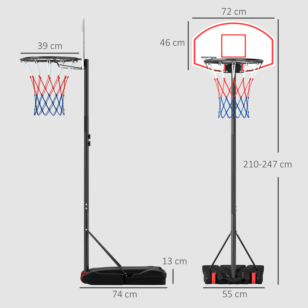 Tabela de Basquetebol para Exterior com Alvo de Dardos Tabela de Basquetebol Portátil com Ajustável 210-247 cm Rodas Base Rellenável para Adolescentes e Adultos Preto — foto 3