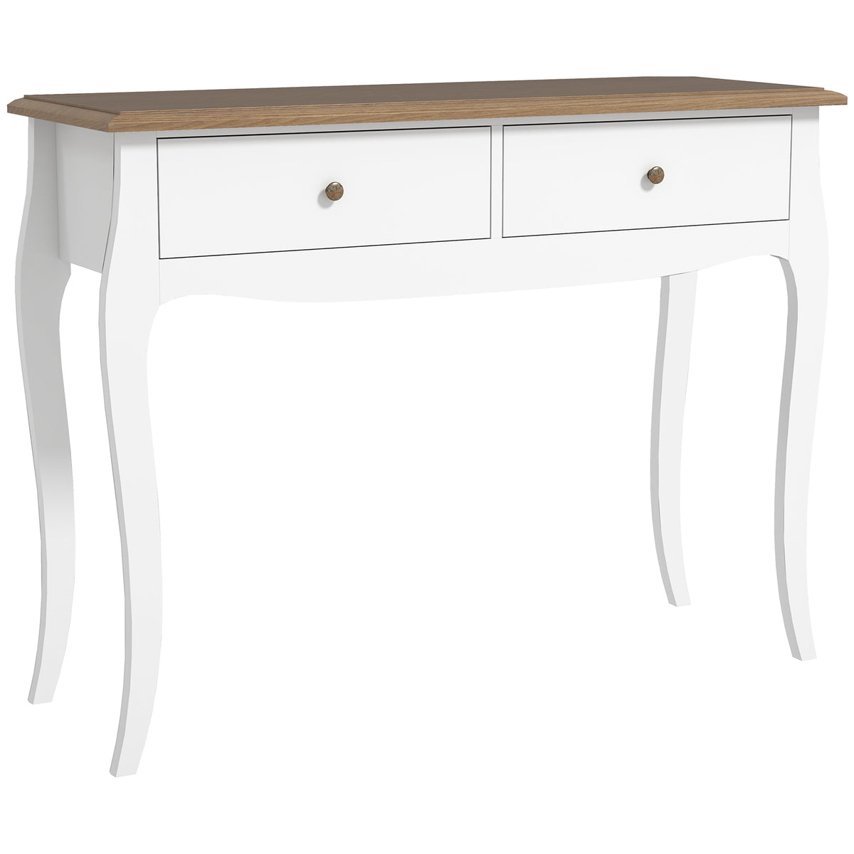 Mesa Consola Consola de Entrada com 2 Gavetas Estilo Francês para Corredor Dormitório Sala de Estar 100x35x76,5 cm Branco e Marrom Escuro — foto 1