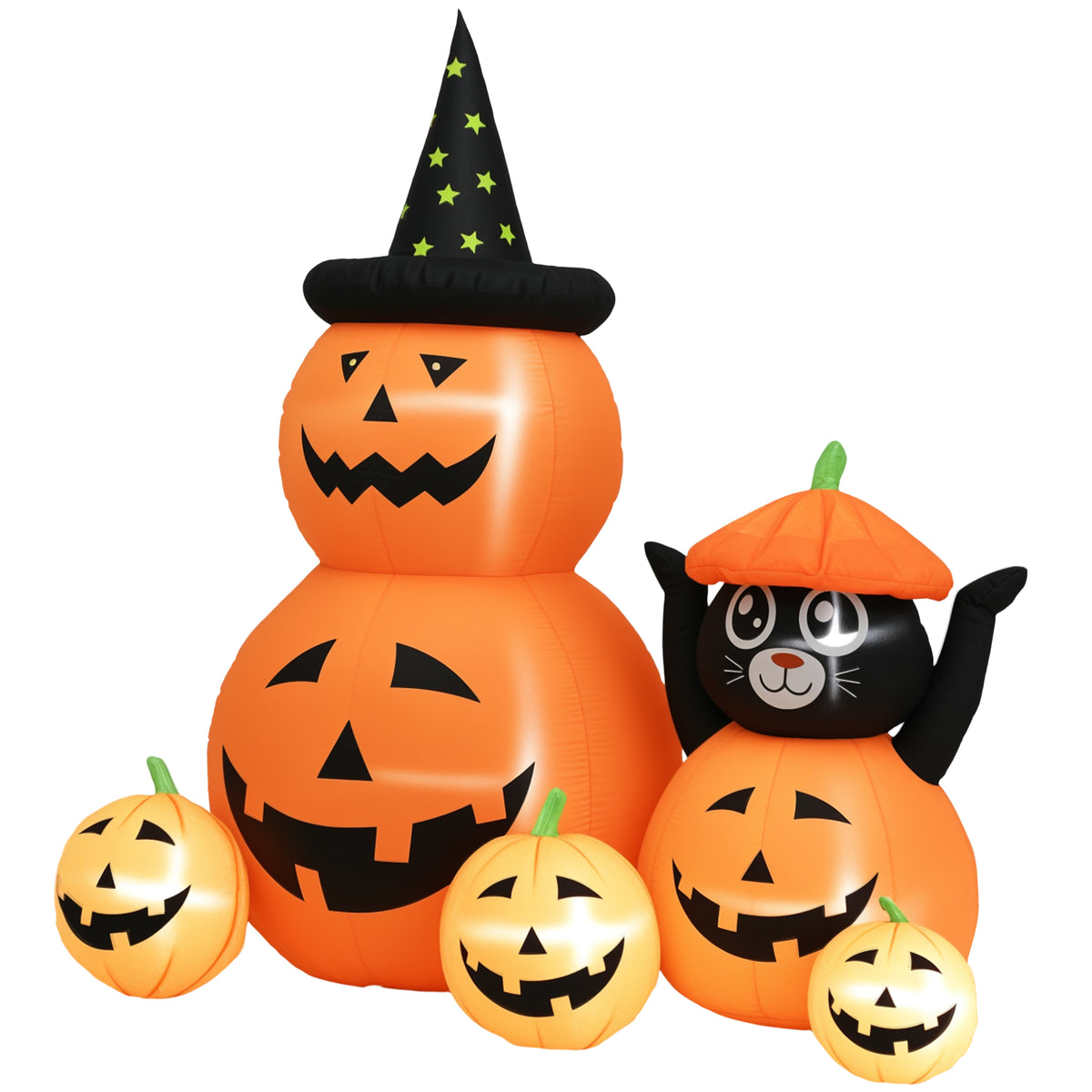Abóbora Insuflável de Halloween com Gato de 180 cm Decoração de Halloween com Luzes LED IP44 e Inflador para Jardim Festas Exterior 160x100x180 cm Laranja — foto 1