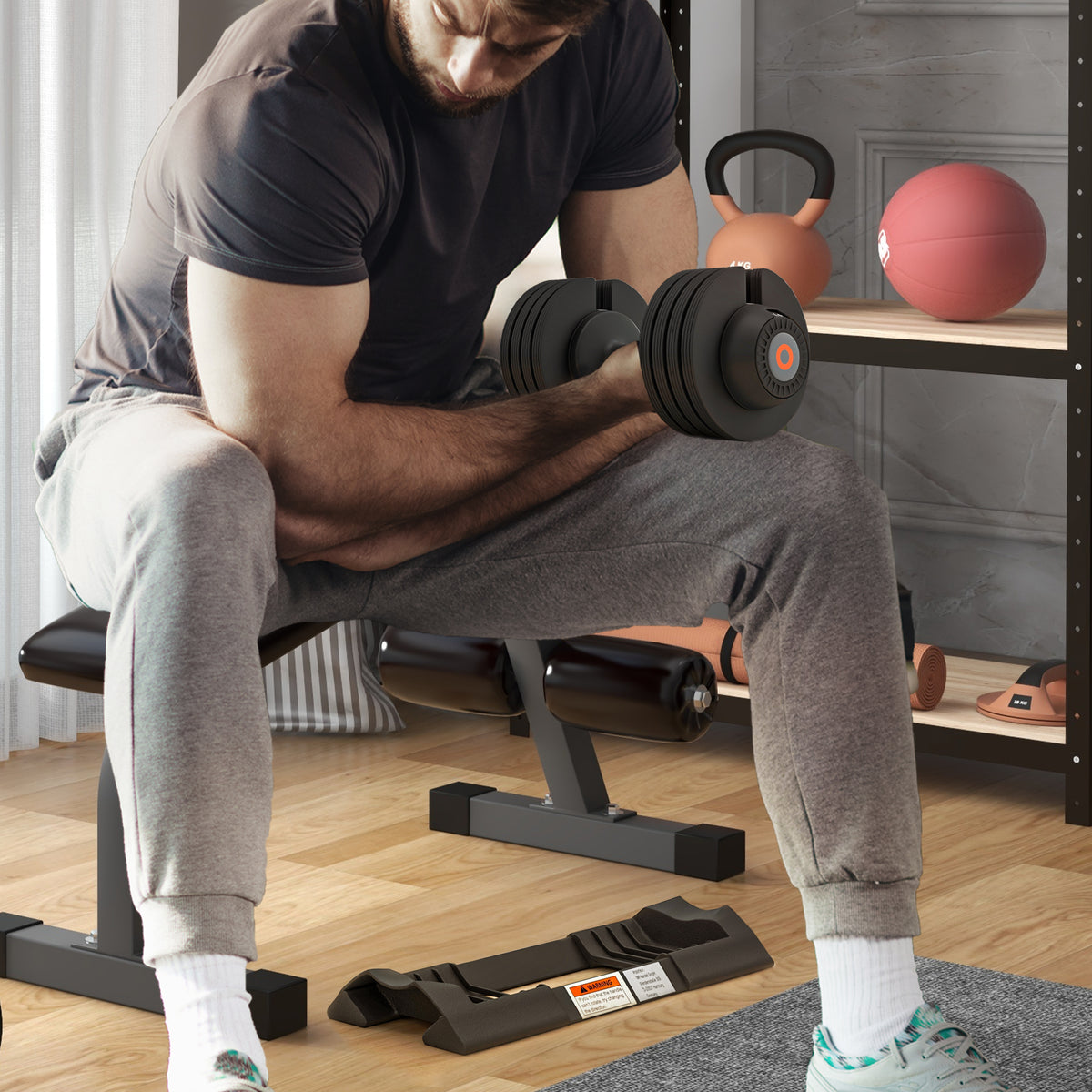Conjunto de Pesos Ajustável de 10 kg Haltere para Exercício com Ajuste Rápido de Peso com Base de Armazenamento e Pega Antiderrapante para Treino em Casa e Ginásio 33xØ16 cm Preto — foto 2