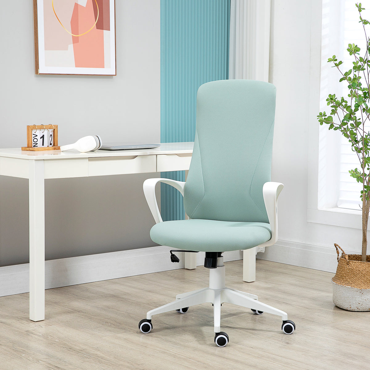 Cadeira de Escritório Giratória com Altura Ajustável Cadeira de Escritório Ergonómica com Apoio para os Braços Função de Inclinação e Encosto Alto 62x56x110-119,5 cm Verde — foto 2