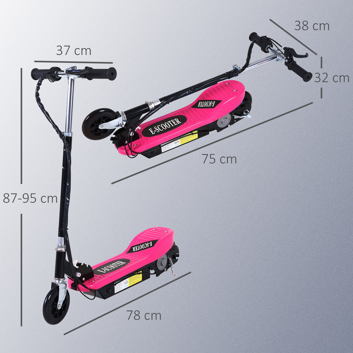 Trotinete Elétrica Dobrável para Crianças e Adolescentes acima de 7 Anos Velocidade de 10km/h Trotinete Elétrica com Guiador Ajustável e Freios Carga Máxima 50kg 78x37x89-95cm Rosa — foto 3