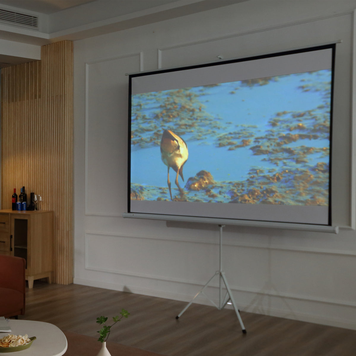 Ecrã de Projeção Manual com Suporte 100 Polegadas Ecrã de Projeção Portátil Formato 4:3 para Interior e Exterior Cinema em Casa Pátio 203x152 cm Branco — foto 2