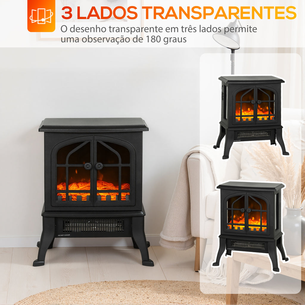Lareira Elétrica de Pé Lareira Decorativa 900/1800W com Efeito Chama 3D 2 Níveis de Potência Termóstato Ajustável Janelas Visíveis para 15-30 ㎡ 39x24x48 cm Preto — foto 5