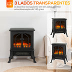 Lareira Elétrica de Pé Lareira Decorativa 900/1800W com Efeito Chama 3D 2 Níveis de Potência Termóstato Ajustável Janelas Visíveis para 15-30 ㎡ 39x24x48 cm Preto — foto 5