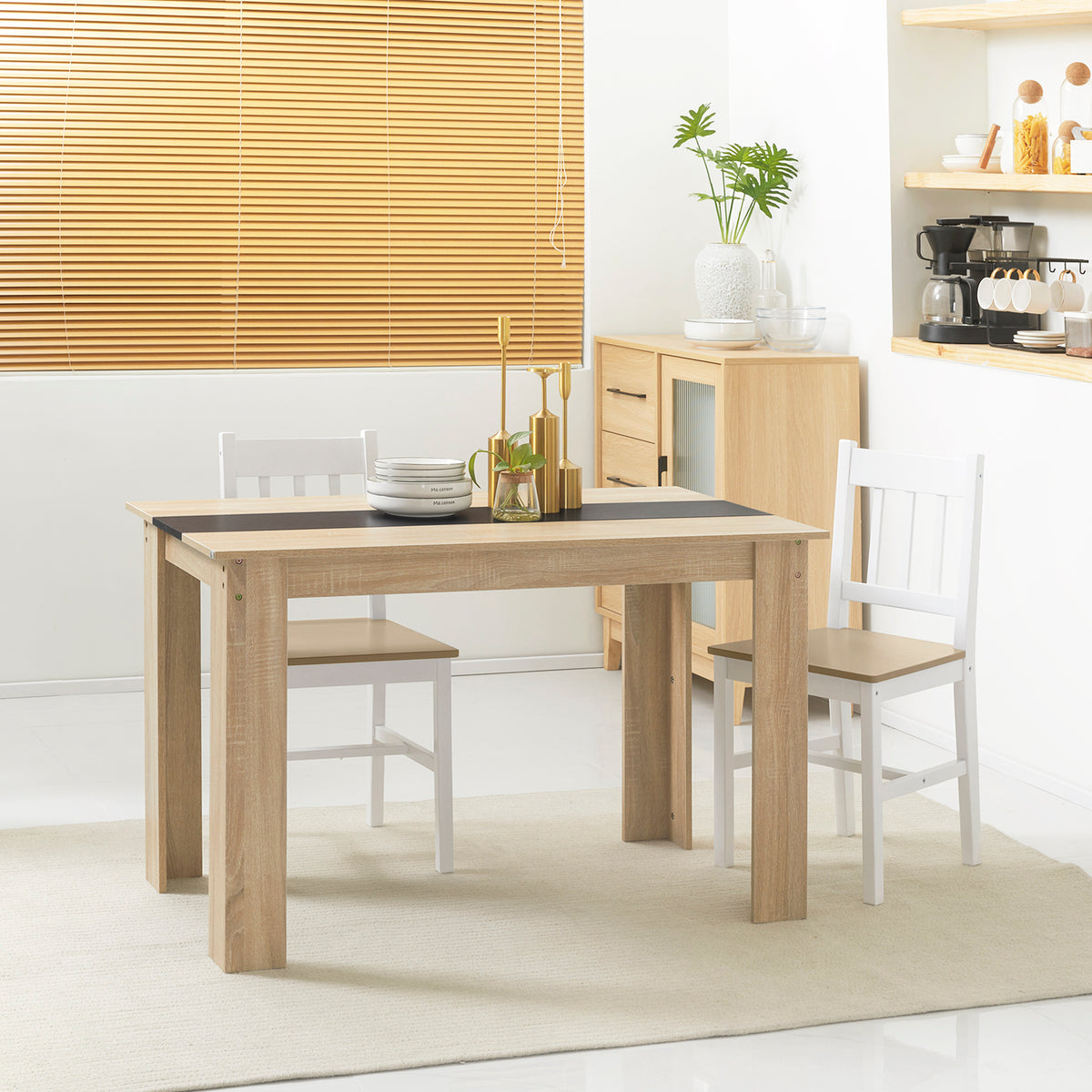 Mesa de Sala de Jantar para 4-6 Pessoas Mesa de Cozinha Retangular Estilo Moderno com Bancada de Melamina de Madeira Carga 50 kg 120x69x75 cm Madeira e Preto — foto 2