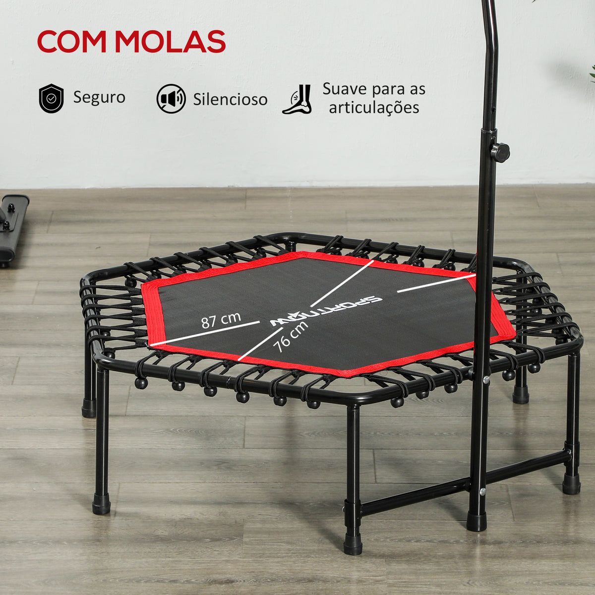 Trampolim Fitness 114x114x132 cm Trampolim Fitness com Guiador Ajustável em 3 Níveis Estrutura de Aço para Treino de Perna Corpo em Casa Escritório Ginásio Vermelho — foto 5
