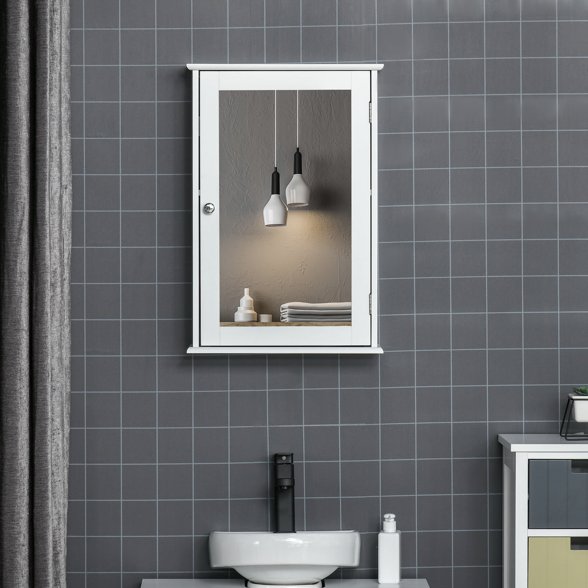 Armário de Casa de Banho com Espelho Armário com Espelho para Casa de Banho com 1 Prateleira de Armazenamento Estilo Moderno 41x14x60 cm Branco — foto 2