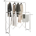 Estendal Vertical Dobrável de 3 Níveis Estendal de Aço Inoxidável com 3 Barras Ajustáveis e Extensíveis 4 Rodas para Interior 104-150x103x145-197 cm Prateado — foto 1