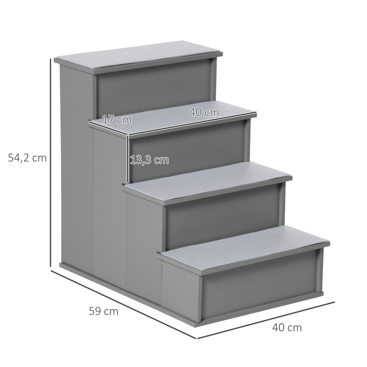 Escada para Animais de Estimação de 4 Degraus Escada para Cães e Gatos com Tapetes Antideslizantes Removíveis Carga 30 kg para Cama Sofá 40x59x54,2 cm Cinza — foto 3