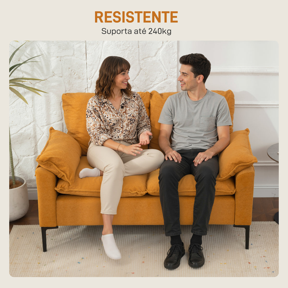 Sofá de 2 Lugares Revestido em Veludo Sofá Moderno com Pés de Metal Apoios de Braços Acolchoados para Sala Quarto Escritório 130x77x84 cm Amarelo Mostarda — foto 5